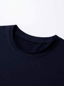 Men's Casual Slogan Printed Short Sleeve T-Shirt, Summer - 藏蓝色 - 查看 4
