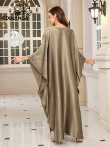 Solid Satin Kaftan Plus Size House Dress Lounge Wear Caftan Women Elegant Long Sleeve Dress