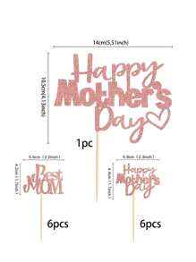 13pcs Happy Mother's Day Cake Toppers, Pink Sweet Best Mom Cake Picks, Suitable For Mother's Day Theme Party Cake Decor