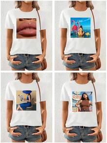 Camiseta de manga corta personalizada para mujer, diseño personalizado, sube tus fotos/logotipo/póster/foto familiar/foto de equipo, camiseta de primavera/verano para mujer, regalo de San Valentín, regalo para ella, regalo de aniversario, festival de música, boda/fiesta, camiseta cultural, regalo navideño, personalización de uniformes de equipo, top de verano, ropa de equipo para recaudación de fondos benéficos, ornamental, única, personalizada, regalos ideales para ella, familia, amigos, chicas rosas, para vacaciones, aniversarios, otoño chic, estilo utilitario chic, nuevo estilo de otoño para mujer, estampado gráfico, ropa casual de primavera/verano