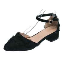 Pointed Toe Solid Color High Heel Girl's Sandals With Thick Heels, Buckle Strap, Mid Heel, Versatile Mary Jane Shoes For Spring/Summer - Black - View 13