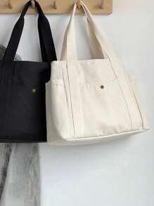 1pc Large Capacity Retro Canvas Tote Bag, Essential For Outdoor Travel, Camping And Storage - Multicolor - View 5