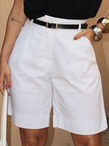 EMILI LLANA MODA Women's Bermuda Shorts With Pockets In Linen With Polyester Simple Casual - 白色 - 查看 1