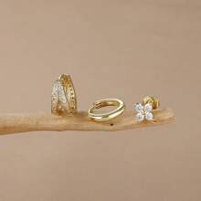 3 pièces Ensemble de boucles d'oreilles créoles en acier inoxydable pour femmes, plaqué or 18 carats, boucles d'oreilles rondes Huggie avec zirconium en forme d'étoile, bijoux de mariage