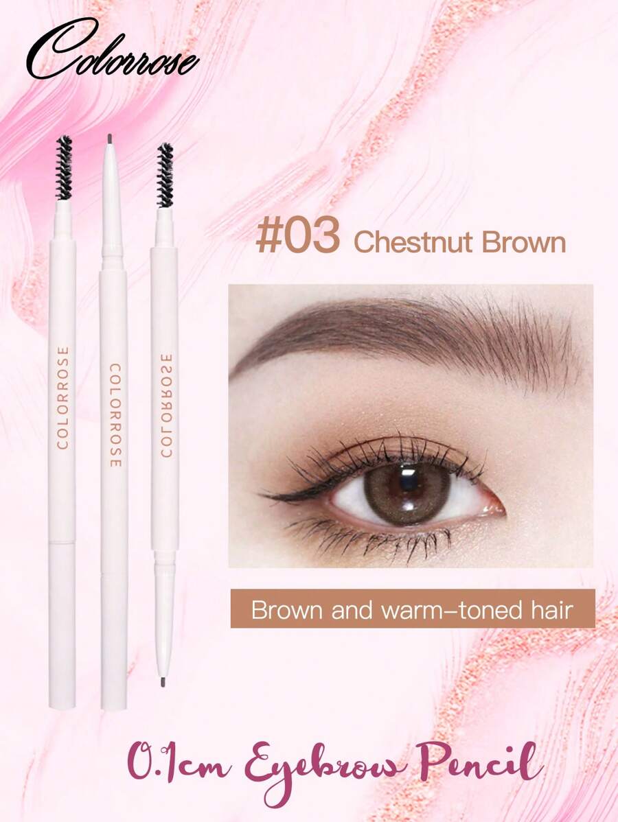 COLORROSE Double Head Brow Pencil, 0.1cm Ultra Fine Eyebrow Pen, Light And Smooth, Long-Lasting , Anti-Oil, Waterproof And Sweatproof, Tea Brown Color