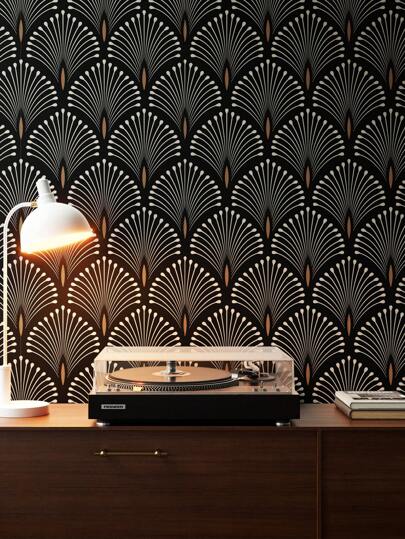 Zwart Wit Art Deco Inspired Bloemen Removable Wallpaper Moderne Peel Stick Adhesive Wand Mural Roll 17.7" 78.7" 118.1" Room Home Bathroom Kitchen Living Paper Stickers Ho Bedroom ation Stuff Wallpapers