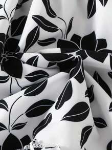 European & American Style Girls Casual Leaf Printed Dress, Short Sleeve Holiday Wear Lightweight Princess Dress