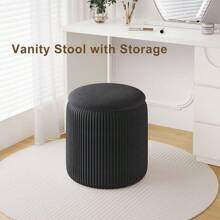 With Storage Set Of 2, White Ottoman Poufs Living Room, Sherpa Storage Ottoman Stool, Cute Teddy Foot Rest, White Makeup Vanity Stool Chair, Small Coffee Table - Black - View 3