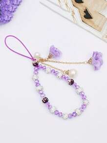 1 pieza Correa de muñeca decorada con flor de cristal de lujo y cuentas, muñequera corta con rhinestones para mujer, accesorio para teléfono, cámara, USB, llaves, estuche de teléfono, regalo para madre, familia, amigos, cumpleaños, vacaciones