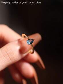 1pc 925 Sterling Silver 18k Gold-Plated Natural London Blue Topaz Ring, Waterdrop-Shaped Blue Ladies' Single Ring, Exquisite Niche Minimalist Design, Suitable For Daily Wear, Banquets, Parties, Adjustable Ring Size