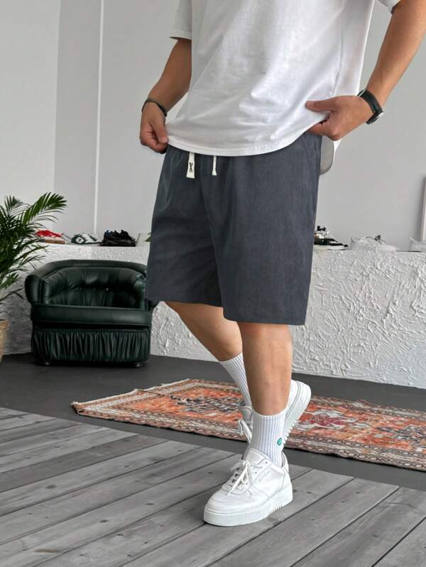Yemwry Pantalones cortos casuales de unicolor con cordón en la cintura, estilo básico. El detalle del cordón agrega un toque casual, compatible con varios tipos de tops, adecuados tanto para usar en casa como al aire libre para lograr un aspecto cómodo y a la moda.
