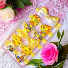 Kit 6 Mini laços de bebê Cetim laços de cabelo infantil Faixinha Tiarinha Rn Amarelo