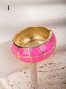 1pc Fuchsia Drip Oil Geometric Open Bangle Bracelet, Suitable For Daily, Gathering And Vacation - Hot Pink - View 15