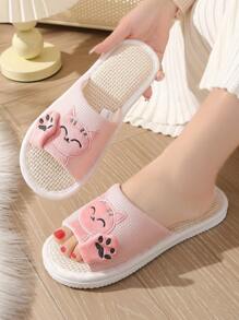 1 Paar Damen Maneki Neko Offene Zehe Slip-On Pantoffeln, Komfortabel & atmungsaktiv für Innen-/Schlafzimmer, Lässig Hausschuhe, weiche Sohle mit Glückskatzen Design, geeignet für alle Jahreszeiten