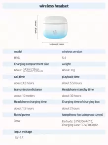 HP Gradient Color 5.4 无线耳塞，30 小时电池续航时间，兼容 Apple 和其他设备，带耳机收纳袋的可爱圣诞礼物，USB 转 Type C - H10J+耳機收納包 - 查看 6