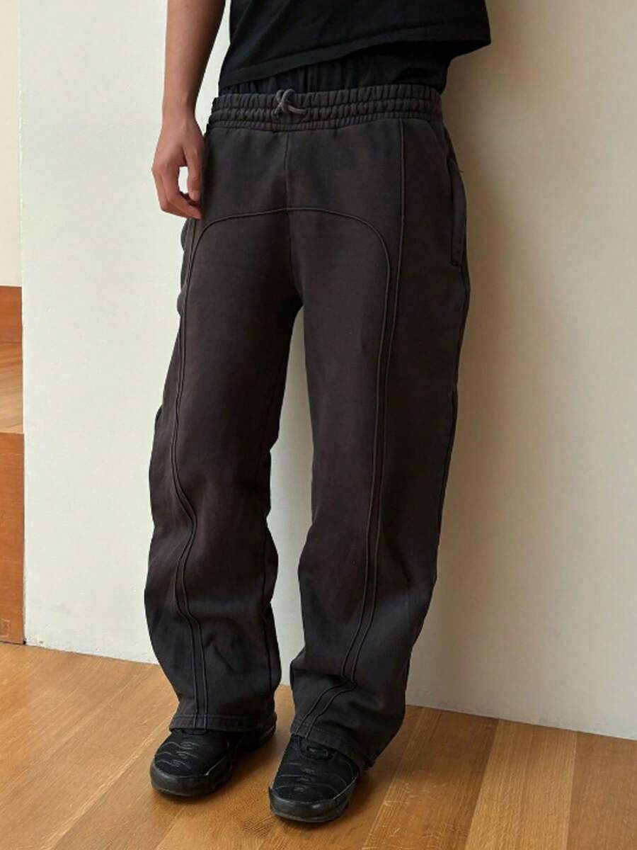 Pantaloni sportivi casual da uomo a gamba larga con coulisse in vita, colore unito, adatti per tutte le stagioni, autunno