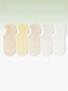 5 pares de calcetines de tobillo de algodón delgado, transpirables y absorbentes del sudor, de unicolor para mujer, anti-olor