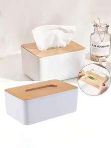 1 件木质盖桌面纸巾盒架 - 彩色 - 查看 6
