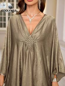 Solid Satin Kaftan Plus Size House Dress Lounge Wear Caftan Women Elegant Long Sleeve Dress