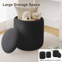 With Storage Set Of 2, White Ottoman Poufs Living Room, Sherpa Storage Ottoman Stool, Cute Teddy Foot Rest, White Makeup Vanity Stool Chair, Small Coffee Table - Black - View 4