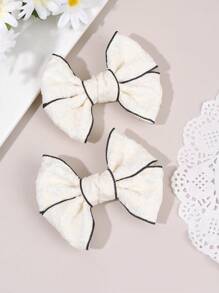 2pcs Lace Flower Hair Bow Clips For Girls, White Black Bow Alligator Clips, Elegant Floral Hair Barrettes, Toddler Girl Pigtail Hair Clips, Spring Birthday Wedding Gift, Kids Hair Accessories.