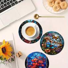 4 件套自然鲜艳的彩色鸟类和花卉图案杯垫，适用于办公室、浴室、厨房、客厅、卧室装饰、防滑桌垫 - 彩色 - 查看 11