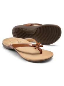 Women's Low Wedge Flip Flops Bow Knot Arch Support Orthopedic Thong Slides Sandals Comfortable Dress Walking Summer Vacation Sandals Shoes - 棕色 - 查看 1