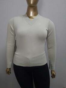 Basic V-Neck Blouse Size G | Basic G | Elastane Blouse Size G - 米色 - 查看 3