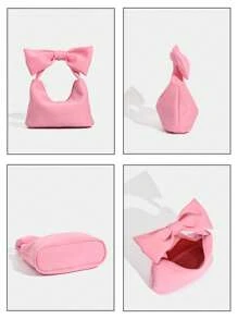 حقيبة يد مزينة بالفيونكة ، حقيبة معصم للبنات بتصميم قلب بلون الوردي والسحب، قماش قطني جميل، وصول جديد لعام 2025