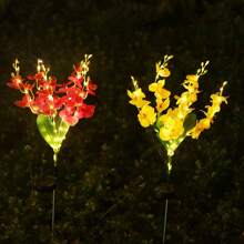 1 件太阳能蝴蝶兰精致花园装饰灯太阳能通道灯情侣礼物草坪灯适用于户外庭院花园草坪围栏车道装饰，无遥控器，塑料灯罩，太阳能节日草坪装饰