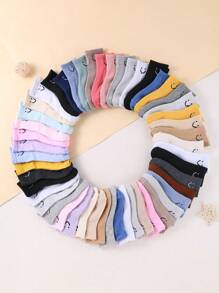 10對兒童隨機顏色實色微笑臉設計運動中筒可愛襪子,適用於日常穿著 - 彩色 - 查看 8