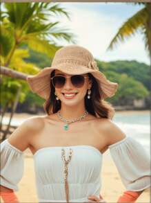 2025 女士可折叠草编太阳帽 - UPF 50+ 夏季海滩配件，4 种颜色，小巧时尚，适合户外、公园和旅行 - 彩色 - 查看 15