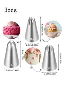 3pcs 1.2m 2D2F Seamless Stainless Steel Large Piping Nozzles, DIY Cupcake Decorating Tools - 3-piece Bean-melting Decorating Nozzle - View 3