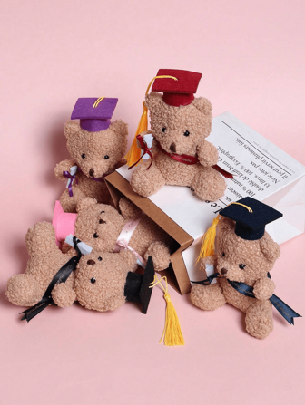 Black Plush Stuffed Teddy Bear Doll Mini Graduation Bear With Graduation Cap Doll Class 2025 Graduation Stuffed Bear Loose Graduation Bear Cap And Congratulatory Belt Are Favorite Decorations For Graduation Gift,Graduation,Plushies,Kids Toys