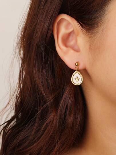 1 对复古图案耳钉，18K 镀金不锈钢女士首饰，日常佩戴