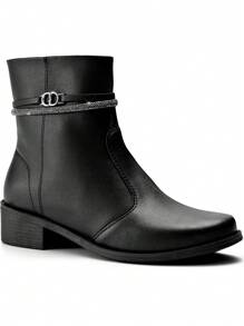 Bota Feminina Montaria Rasteira Cano Baixo Strass Lumiss - Preto - Visão 2