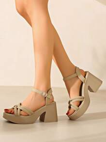Thick Heel Sandals For Women, New Fashion Summer Casual Comfortable Waterproof Platform Cross Wedge High Heels, Versatile Luxurious Niche Elegant High Heel Sandals, Suitable For Wedding, Party, Beach, Office, Home