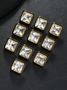 8 pièces/set Boutons carrés en métal avec faux cristaux et pierres précieuses, polyvalents pour chemises, cardigans, pulls, vestes, décoration, artisanat DIY, couture, bijoux, sacs