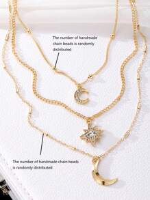 1pc Women's Vintage Layered Necklace With Rhinestone Studded 8-Pointed Star & Moon Pendant, Suitable For Party/Gift