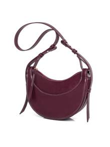Crescent Shape Saddle Bag For Women, Crossbody Shoulder Bag, Leather Textured Phone Pouch - Burgundy - View 4