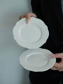 1/2/4件陶瓷盘套装欧式简约浮雕陶瓷甜品盘小吃水果盘派对下午茶甜品蛋糕盘陶瓷甜品盘礼物 - 彩色 - 查看 7