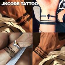 JKCODE TATTOO 2-In-1 Geometric Pattern Temporary Arm Band Tattoo, For Men & Women, Lasts 3-7 Days - Black - View 10