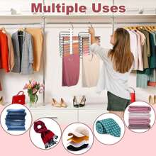 Portapantaloni pieghevole a più strati, salvaspazio, versatile, antiscivolo, senza foratura, può essere appeso, di colore nero semplice e alla moda in acciaio inossidabile multifunzionale, pieghevole con tubo antiscivolo e slot per appendiabiti