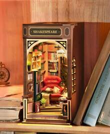 Robotime Rolife Book Nook Kit Bookends DIY Miniature House 3D Puzzles Wooden Book Nook Diorama Model Building For Adults Model Kit Christmas Birthday Gifts (Bookstores) - 彩色 - 查看 1