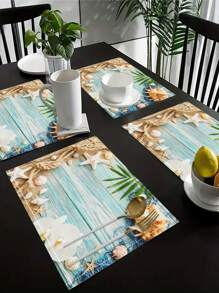 4pcs/6pcs Beach Vacation Style Marine Series Placemat, Starfish And Shell Design For Restaurant Decor - Multicolor - View 1