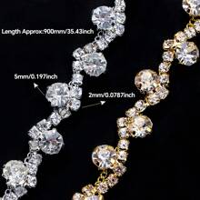 Cadena de cristal de diamantes de imitación con garra brillante - 900mm/35,43" Adorno decorativo de vidrio para ropa, hogar, boda DIY, decoración de abaya Eid, regalos del Día de la Madre y Pascua (base dorada/plateada blanca y AB) - 4 estilos metálicos de lujo