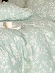 2/3pcs Flower Printing, Small Floral, Leaves, Cotton Anti-Pilling, Girls, Students, Fresh And Simple, Super Soft, Lovely, Four Seasons, Sanding Quilt Cover, Home Bedding, Kit, Excluding Quilt Core,Twin Queen King - Pastel Green - View 6