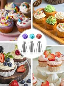 3pcs 1.2m 2D2F Seamless Stainless Steel Large Piping Nozzles, DIY Cupcake Decorating Tools - 3-piece Bean-melting Decorating Nozzle - View 9