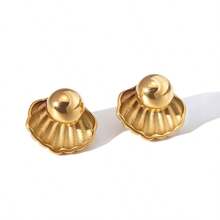 1 Pair Stainless Steel Minimal Chic 18K Plated Starfish & Shell Studs Earrings, Suitable For Party, Date, Office Wear