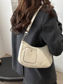 Commuting & Casual Shoulder Bag For Women, PU Leather Street Style Baguette Bag - White - View 5